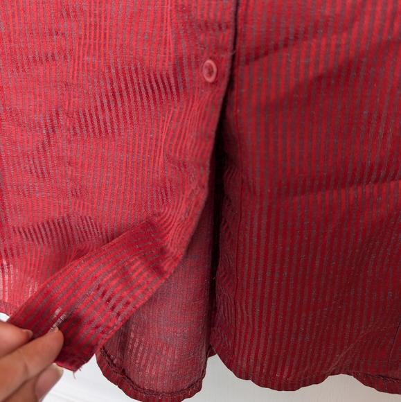 3/$15 Red & Navy striped button down shirt with short sleeves - Picture 5 of 10